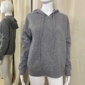 C by Bloomingdale's Cashmere Hoodie Heather Grey 2-Ply Knit Sweater Womens Small